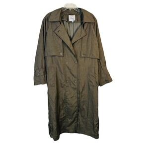 Vintage John Weitz Trench Coat Size‎ 16.5 Green Double Breasted Lightweight